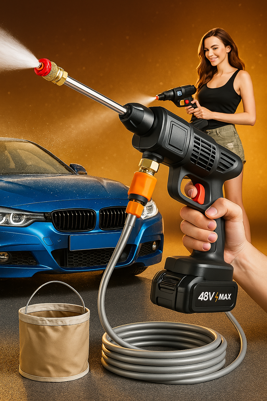 HydroBlast 48V Hidro lavadora ¡ahorra en el lavado de tu auto!